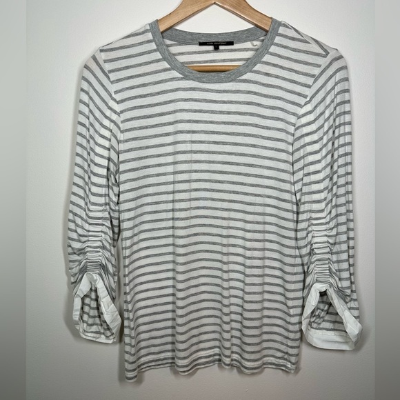 KOBI Halperin Grey and White Stripe Larissa Ruched-Sleeve Top Small - Picture 3 of 8
